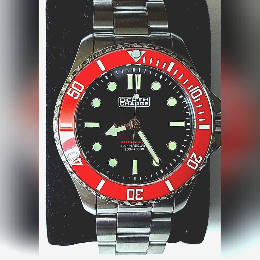 Depth Charge Automatic Watch With Red Ceramic Bezel Insert